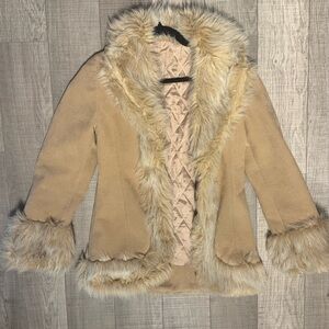 Penny Lane style faux fur trim jacket